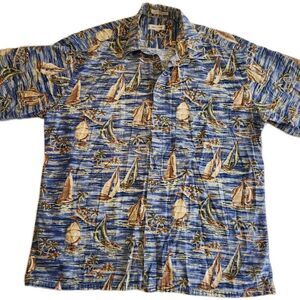 Pierre Cardin Short Sleeve Casual Button-Down Mens Hawaiian Shirt Sz L